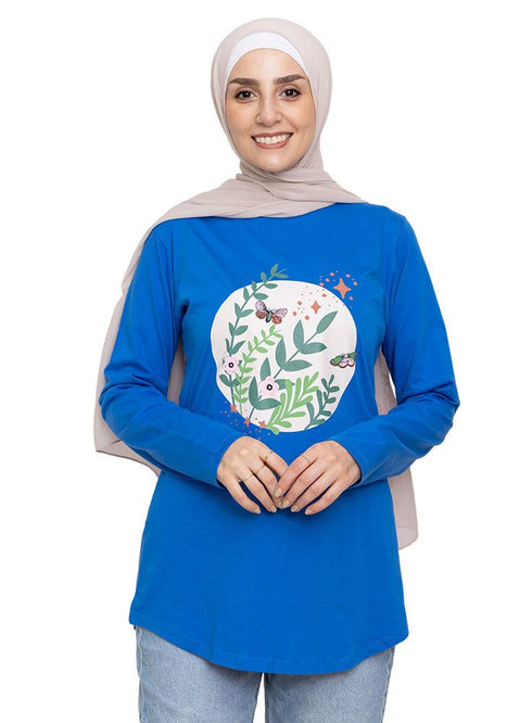 Royal Blue Printed Long - Sleeve Design 36 - Khotwh
